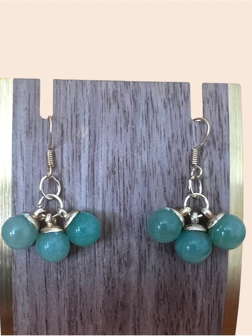 14KGP Jade Bead Cluster Drop Earrings - Women Jewelry